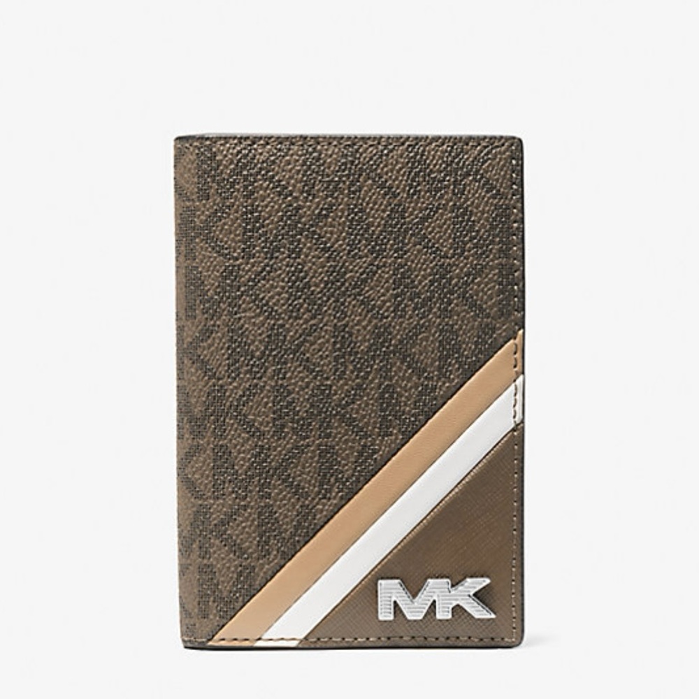 Michael Kors Brown and Tan Card Holder with Monogram